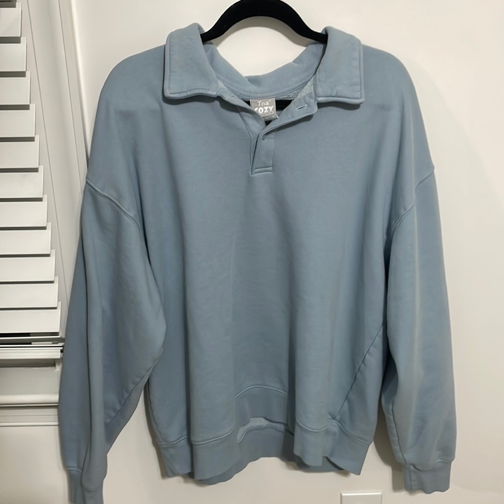 Aritzia Light Blue Cozy Fleece Boyfriend Polo Sweatshirt